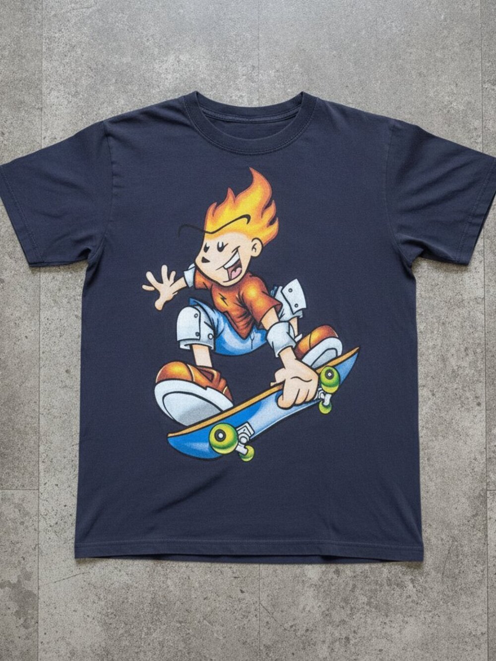 Flamehead Skateboard Cartoon Boy Vintage USA Skate Team Black T-Shirt